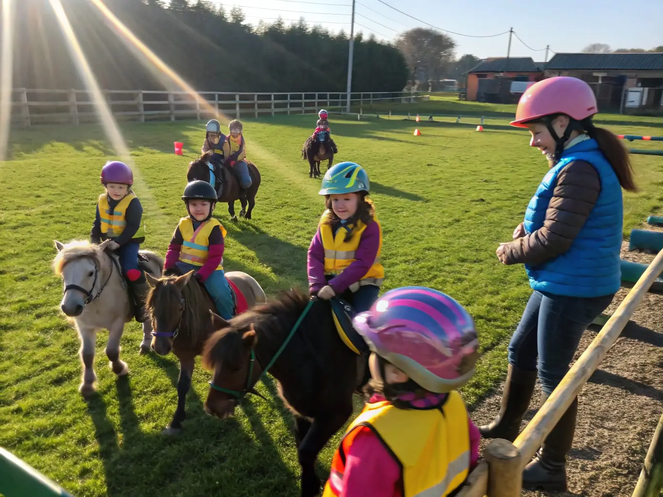 A photo of young riders participating in a youth equestrian program, learning basic riding skills and horse care at ASSOCIATION WESTERN DU PLATEAU DE MILLEVACHES.