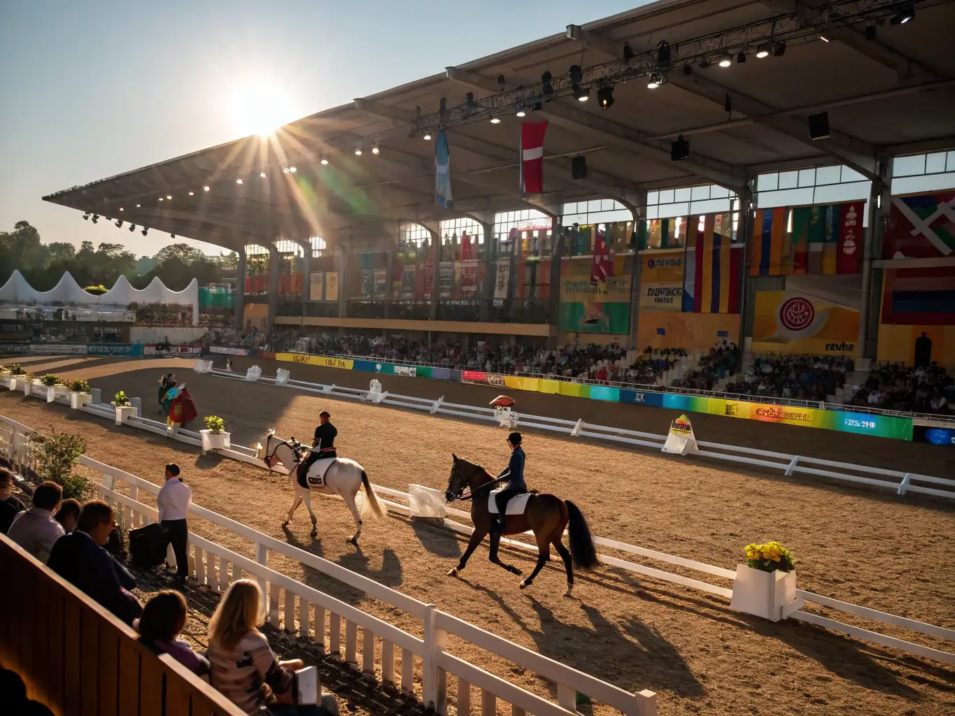 A vibrant scene from a local equestrian event organized by ASSOCIATION WESTERN DU PLATEAU DE MILLEVACHES, showcasing riders competing in various western disciplines.